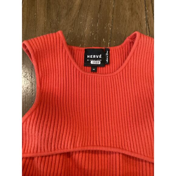Herve By Herve Leger Orange Ribbed Knit Long Sleeve Cold Shoulder Mini Dress M - Picture 8 of 9